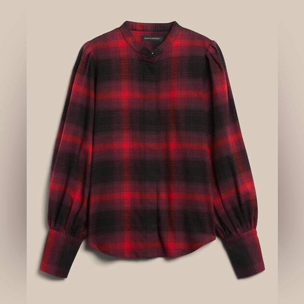 Banana Republic Flannel Bishop Sleeve Shirt Size XXS Black/Red NWT